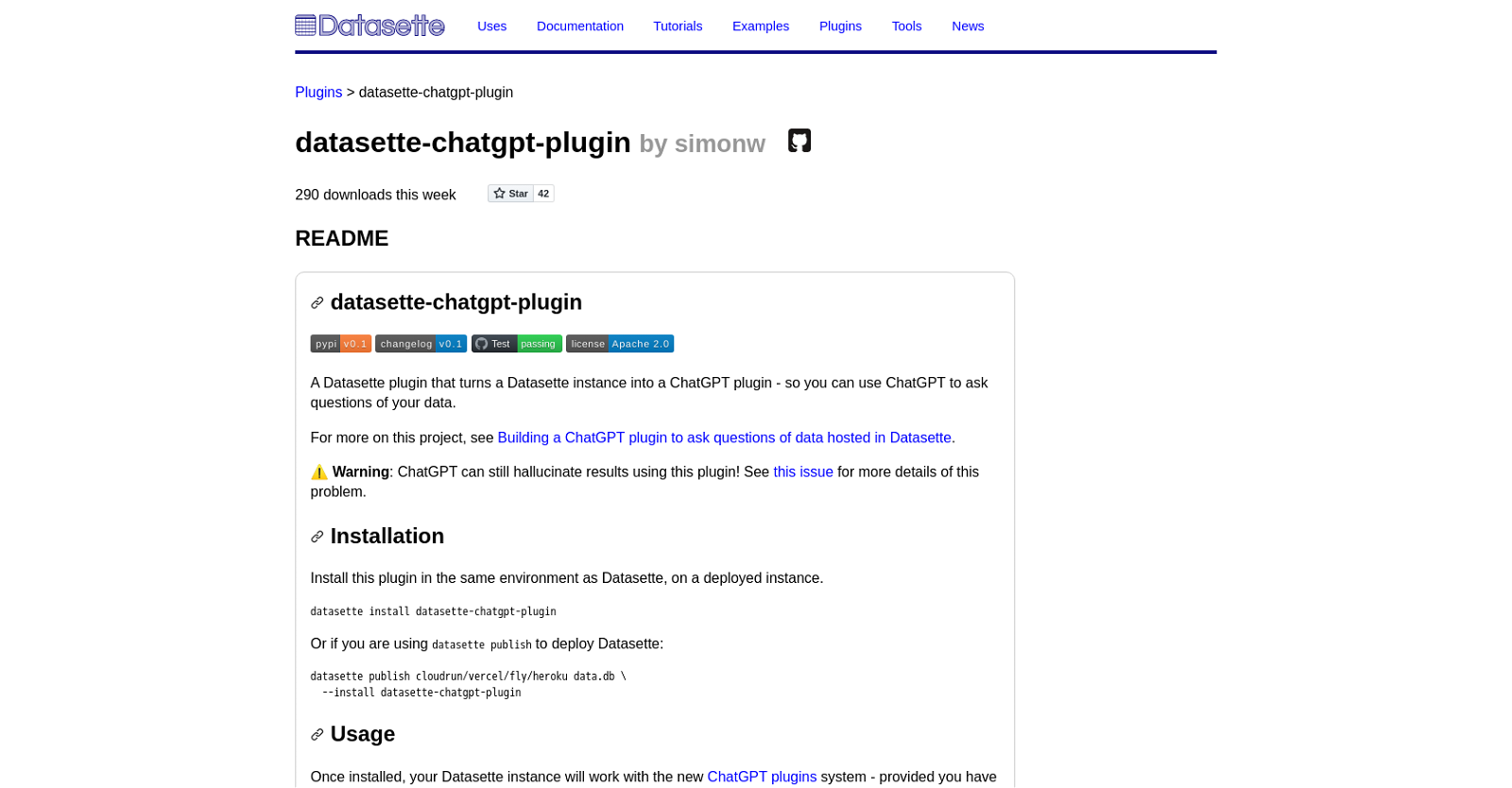 Datasette ChatGPT plugin