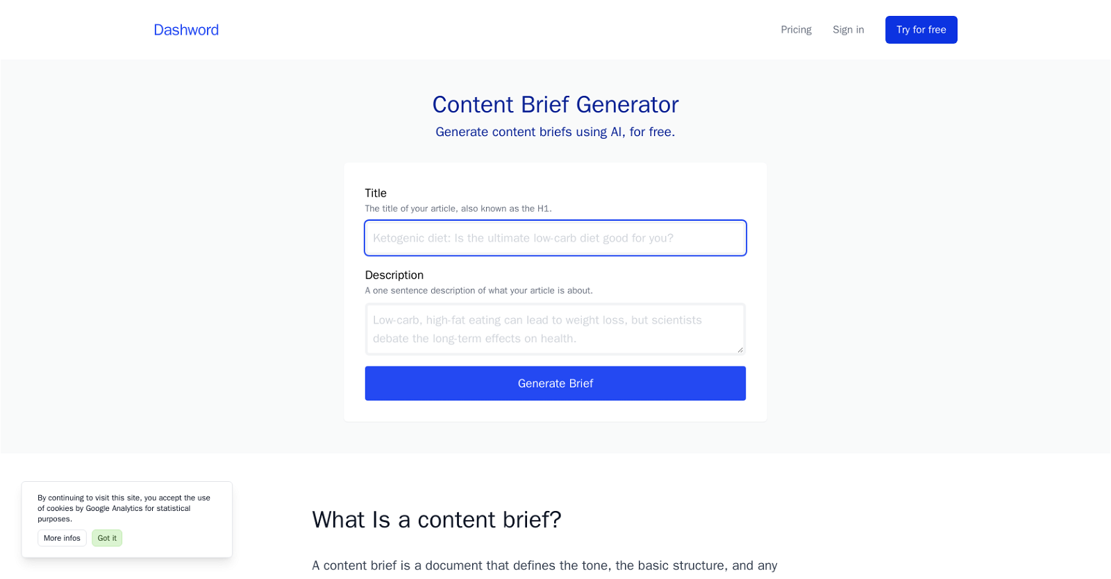 Content brief generator